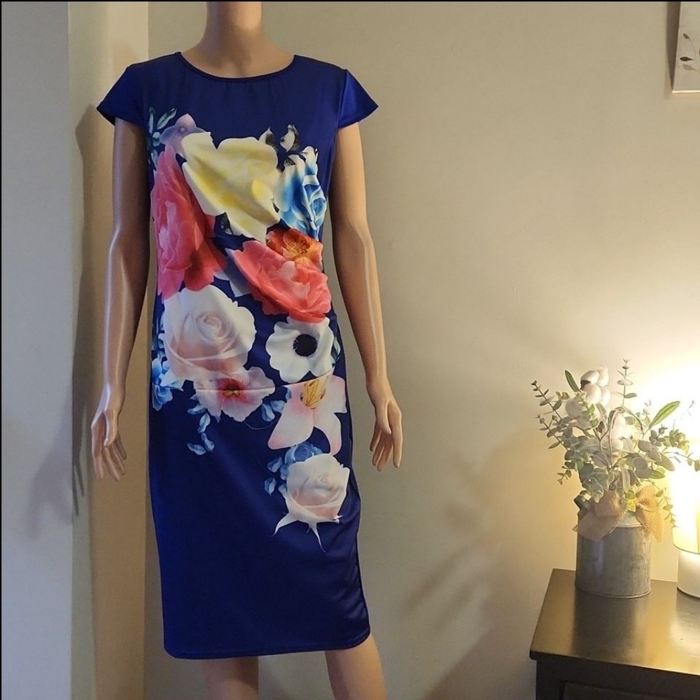 Blue Flowery Dress, Size 10